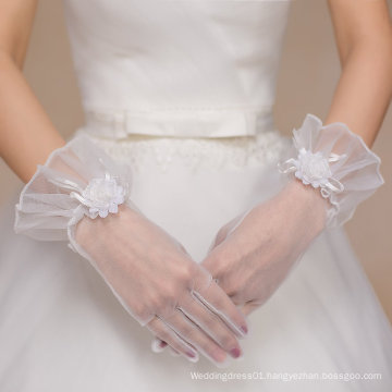 Short Tulle Five Finger Bridal Gloves for Wedding